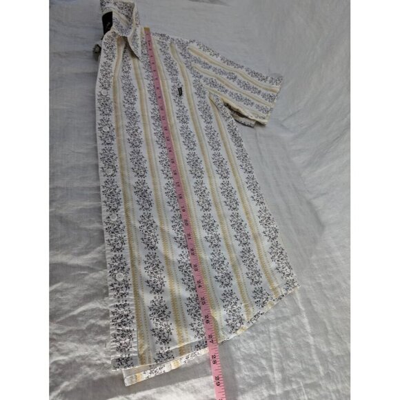 Prana men's small short sleeve brown floral on white button up shirt K9 - Picture 9 of 9